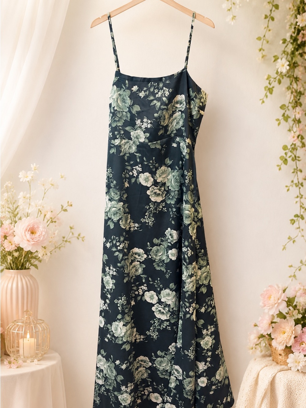Altar'd State Dark Green Floral Slip Maxi Dress